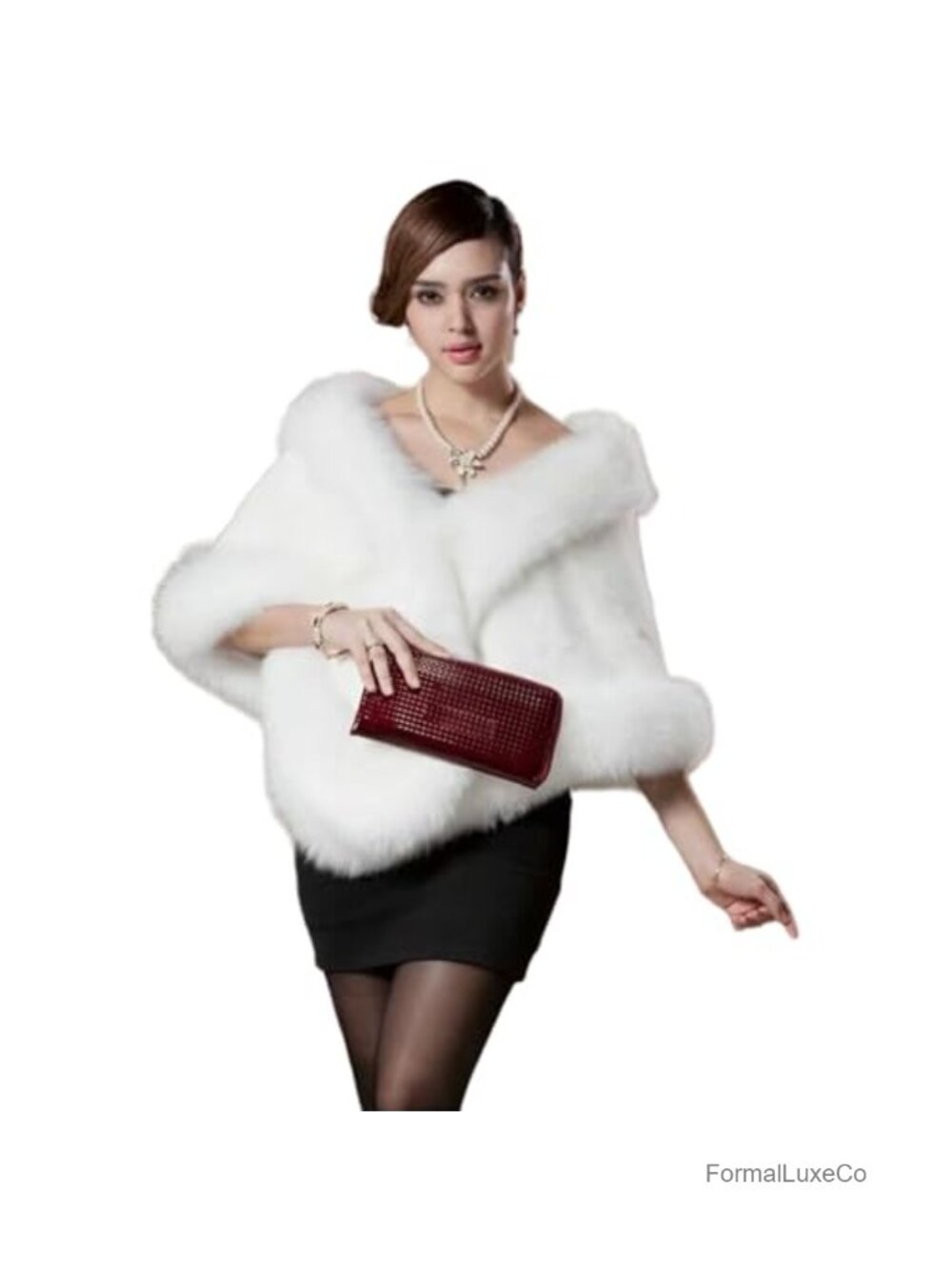 Faux Fur Shawl Long Warm Cloak Cape Evening Party